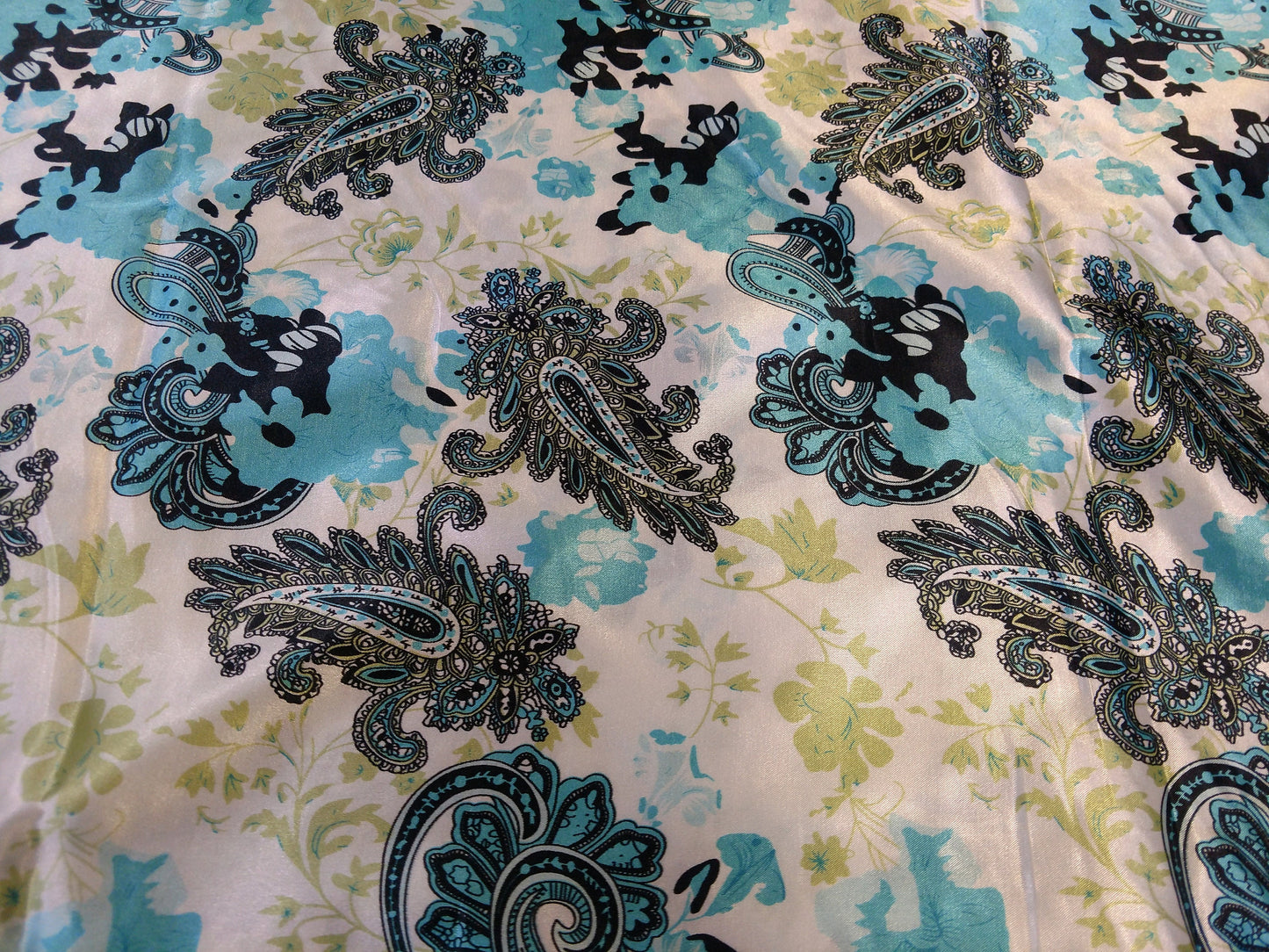 WILD RAG PAISLEY 110 Ivory and Turquoise floral Cowboy Wild Rag Western Neck Scarf Bandanna by Double B Wild Rags