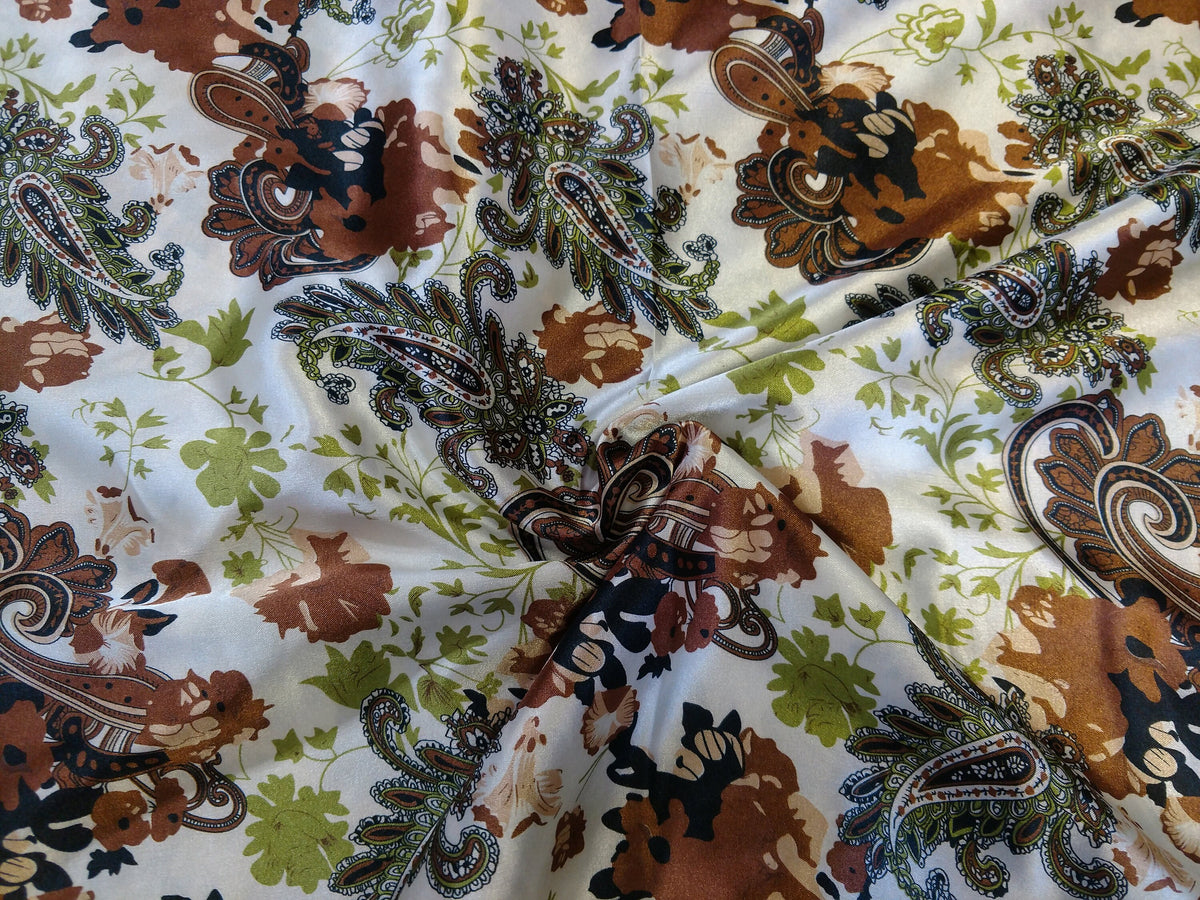 Wild Rag PAISLEY 111 Ivory Brown and Green Floral Cowboy Western Neck Scarf Bandanna by Double B Wild Rags