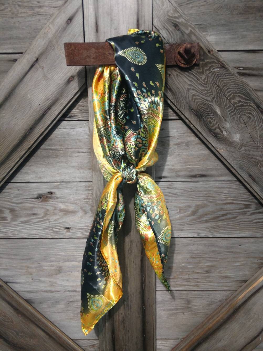 Wild Rag PAISLEY 114 Yellow Ethnic Stripe Cowboy Western Neck Scarf Bandanna by Double B Wild Rags