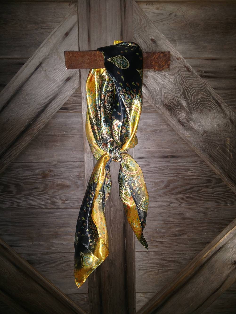 Wild Rag PAISLEY 114 Yellow Ethnic Stripe Cowboy Western Neck Scarf Bandanna by Double B Wild Rags