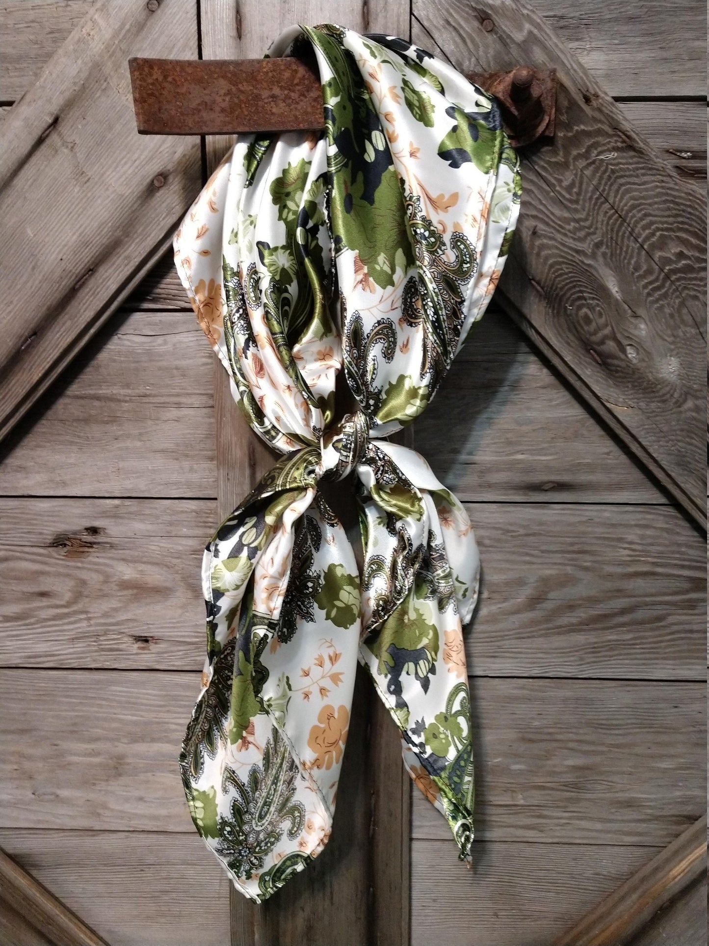 Wild Rag PAISLEY 112 Green Ivory Floral Western Cowboy Neck Scarf Bandanna by Double B Wild Rags