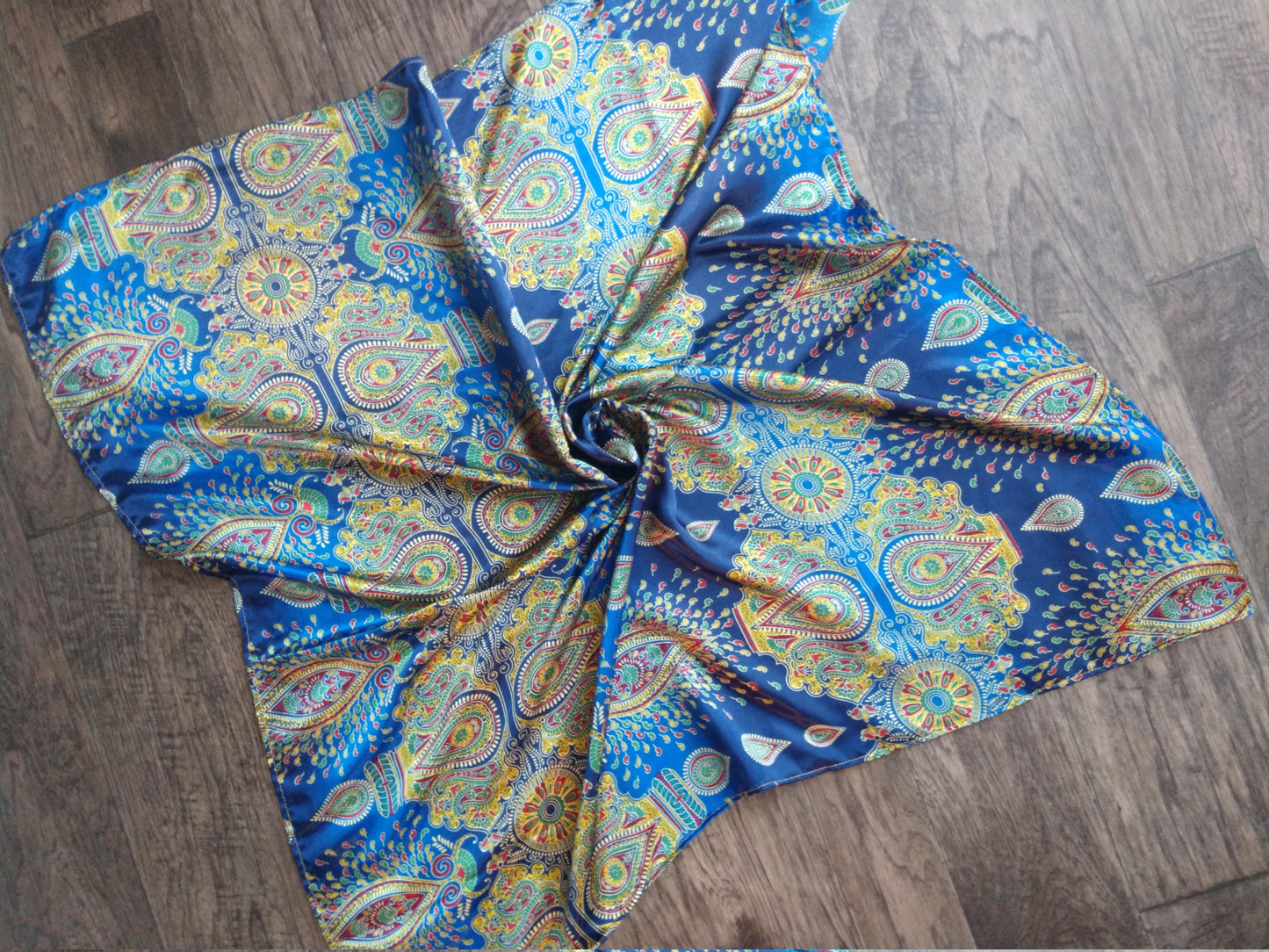 WILD RAG Royal Blue and Gold Ethnic Paisley Print Cowboy Western Neck Scarf Bandanna