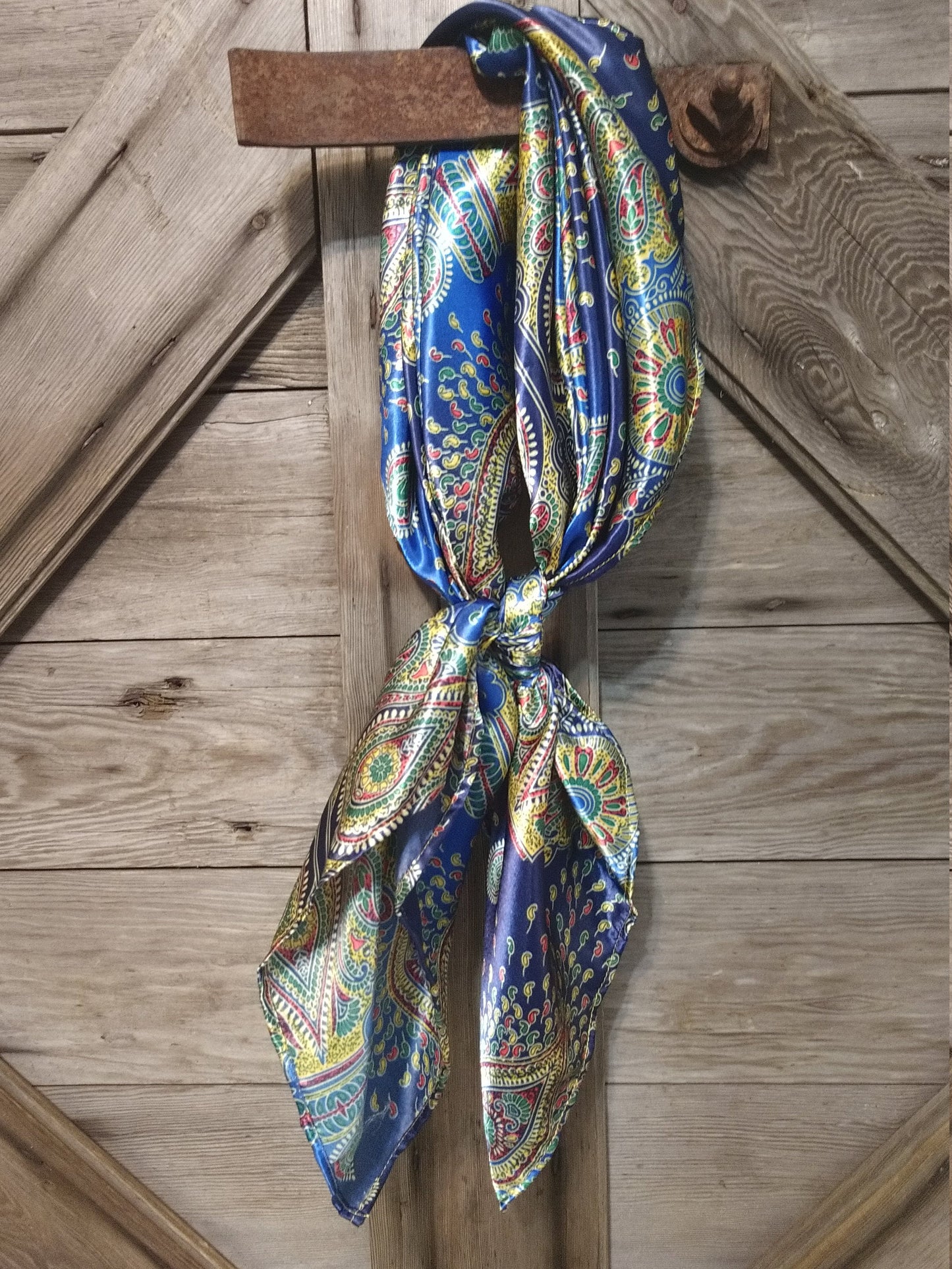 WILD RAG Royal Blue and Gold Ethnic Paisley Print Cowboy Western Neck Scarf Bandanna