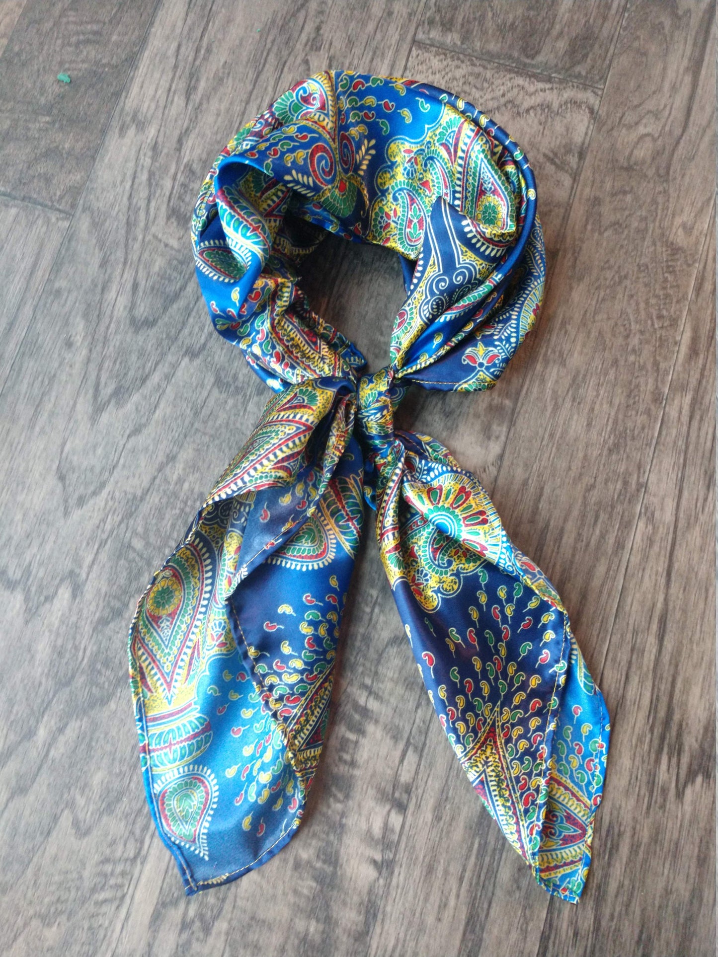 WILD RAG Royal Blue and Gold Ethnic Paisley Print Cowboy Western Neck Scarf Bandanna
