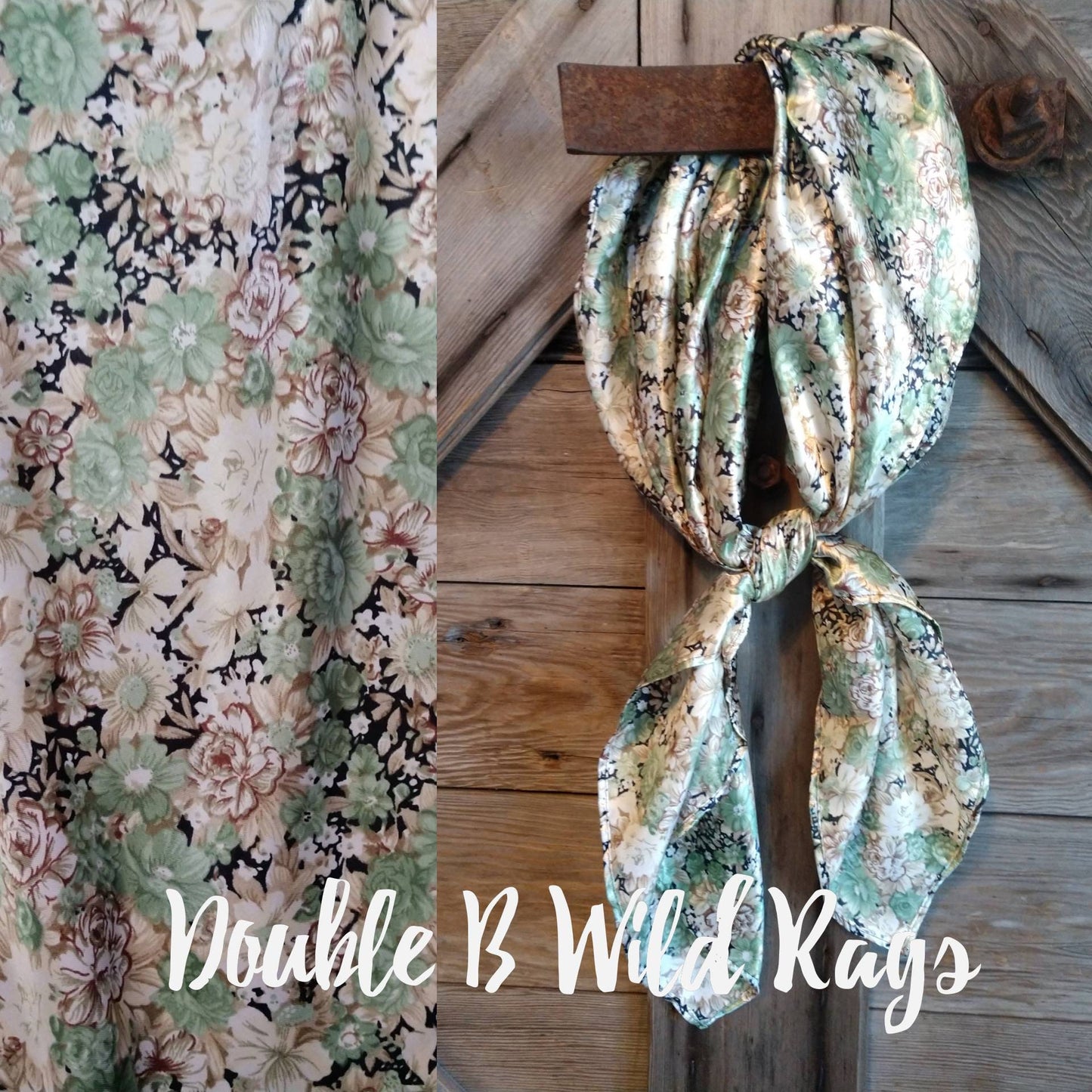 Wild Rag Sage Green Vintage Floral Print Cowboy Western Neck Scarf Neckerchief Bandanna by Double B Wild Rags