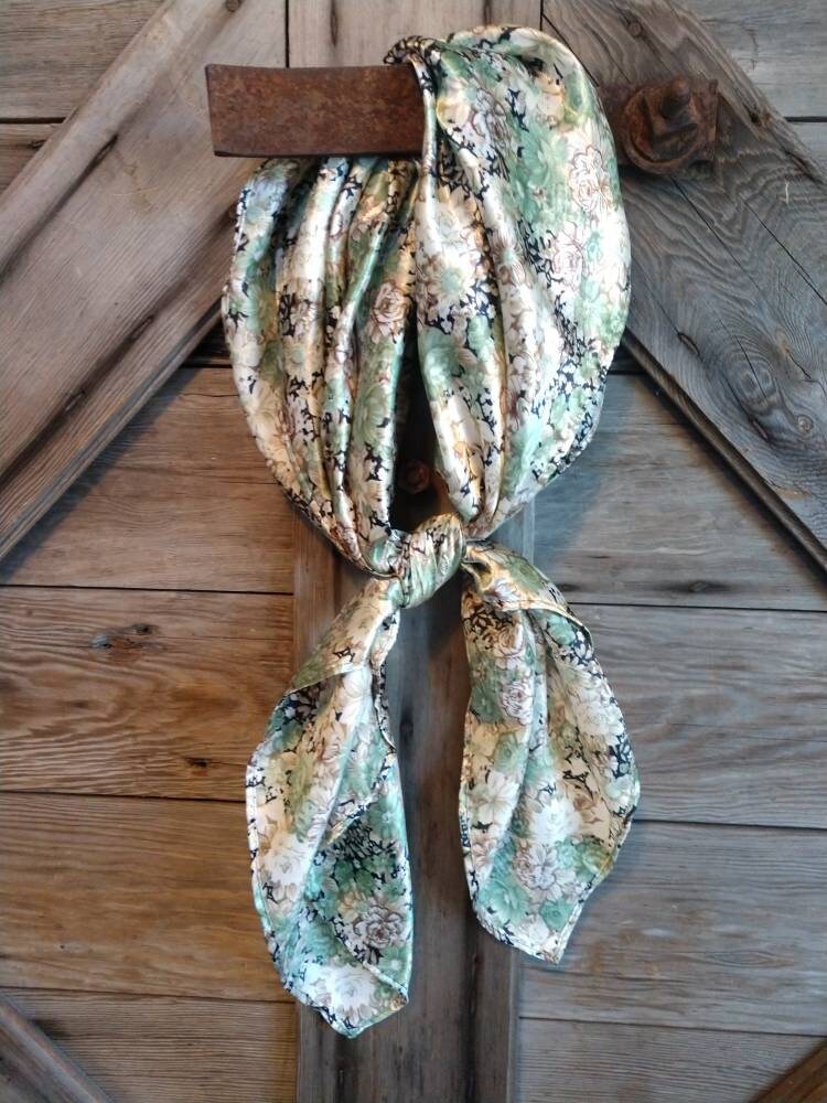 Wild Rag Sage Green Vintage Floral Print Cowboy Western Neck Scarf Neckerchief Bandanna by Double B Wild Rags