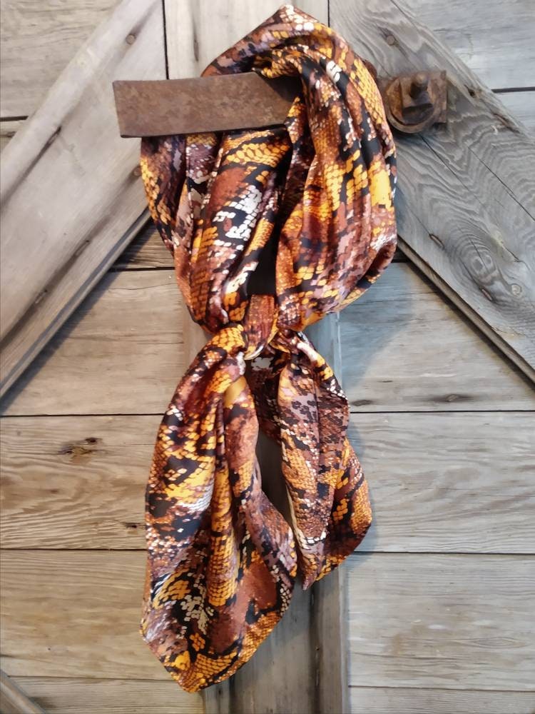 Wild Rag Deep Gold and Brown African Snakeskin Cowboy Western Neck Scarf Bandanna by Double B Wild Rags