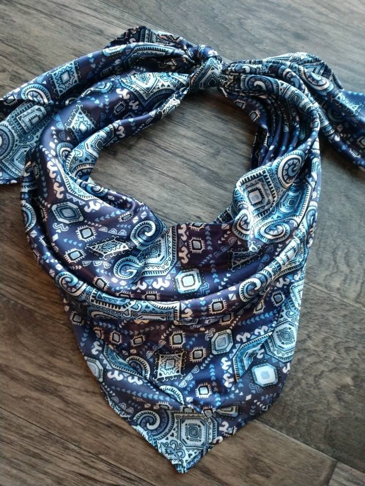 Wild Rag Blue and Silver Mayan Aztec Tribal Print Western Cowboy Neck Scarf Bandana by Double B Wild Rags