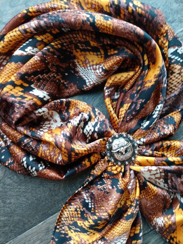 Wild Rag Deep Gold and Brown African Snakeskin Cowboy Western Neck Scarf Bandanna by Double B Wild Rags