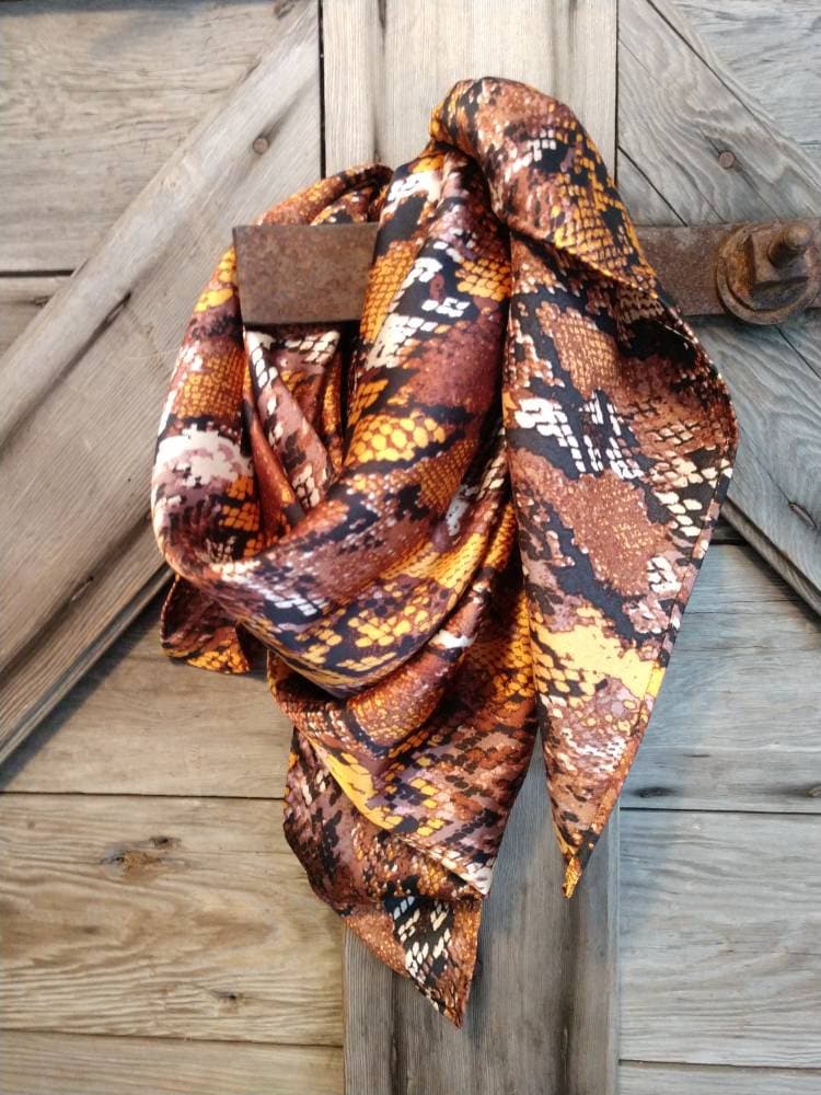 Wild Rag Deep Gold and Brown African Snakeskin Cowboy Western Neck Scarf Bandanna by Double B Wild Rags