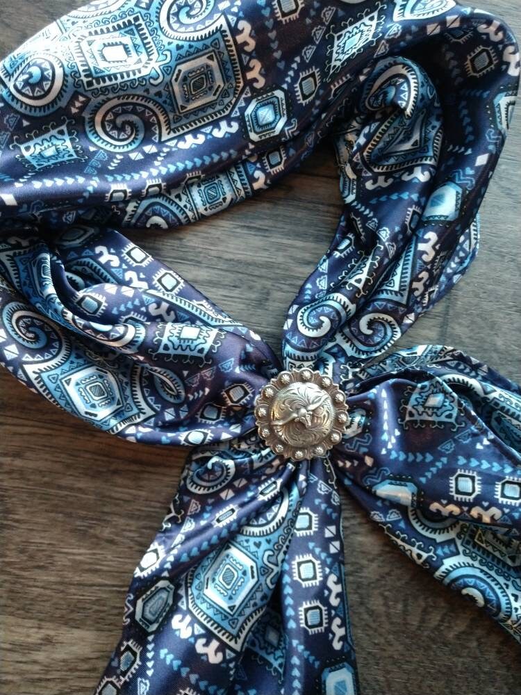 Wild Rag Blue and Silver Mayan Aztec Tribal Print Western Cowboy Neck Scarf Bandana by Double B Wild Rags