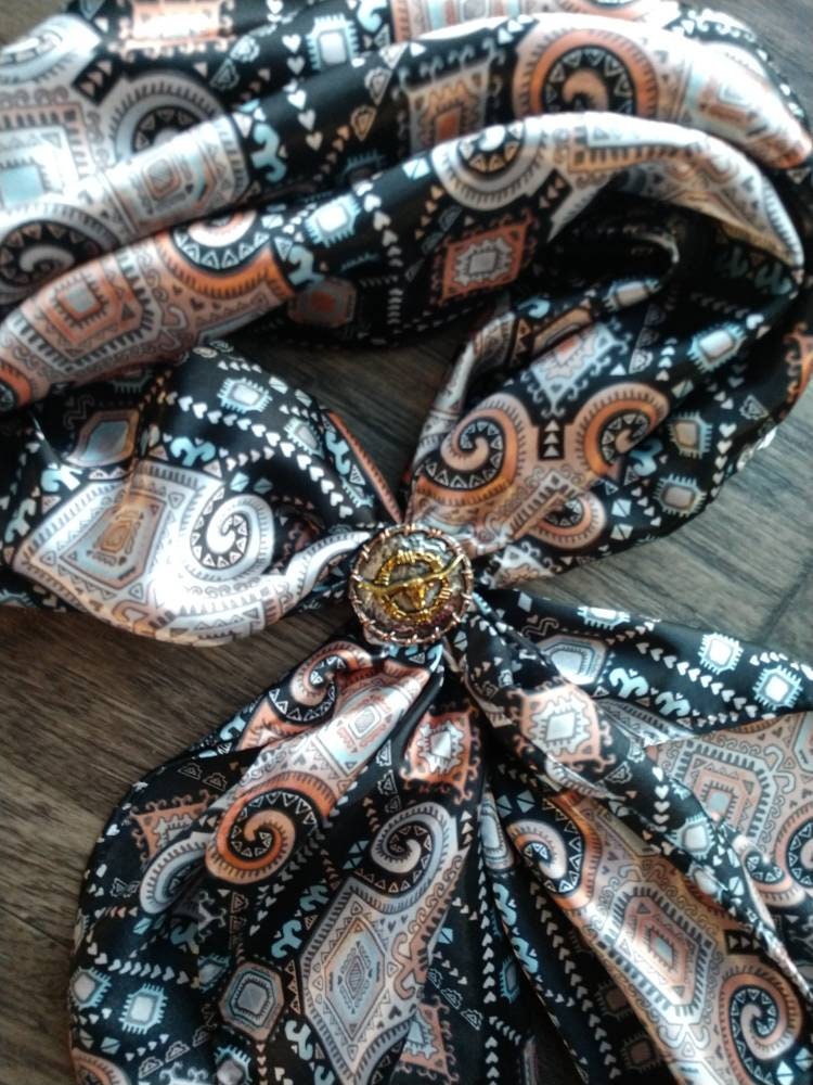 Wild Rag AZTEC 912 Black and Peach Mayan Tribal Print Western Cowboy Neck Scarf Bandana by Double B Wild Rags