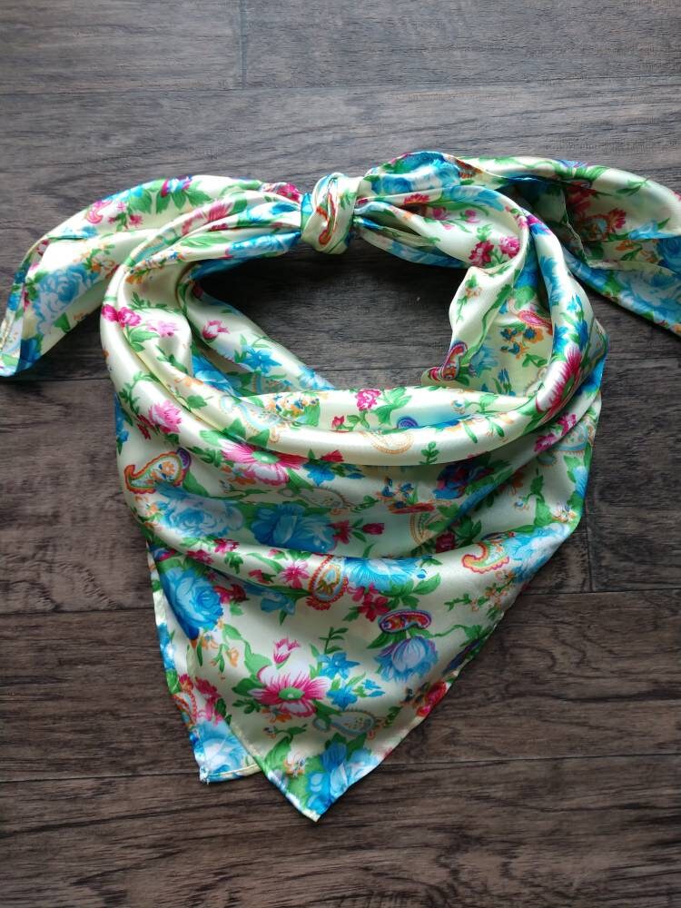 Wild Rag Pink, Blue, and Green Paisley Floral Cowboy Western Neck Scarf Bandanna by Double B Wild Rags