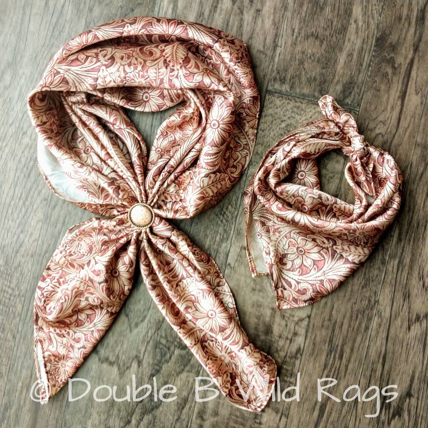 Wild Rag Floral Tooled Leather light tan Cowboy Western Neck Scarf Bandanna by Double B Wild Rags