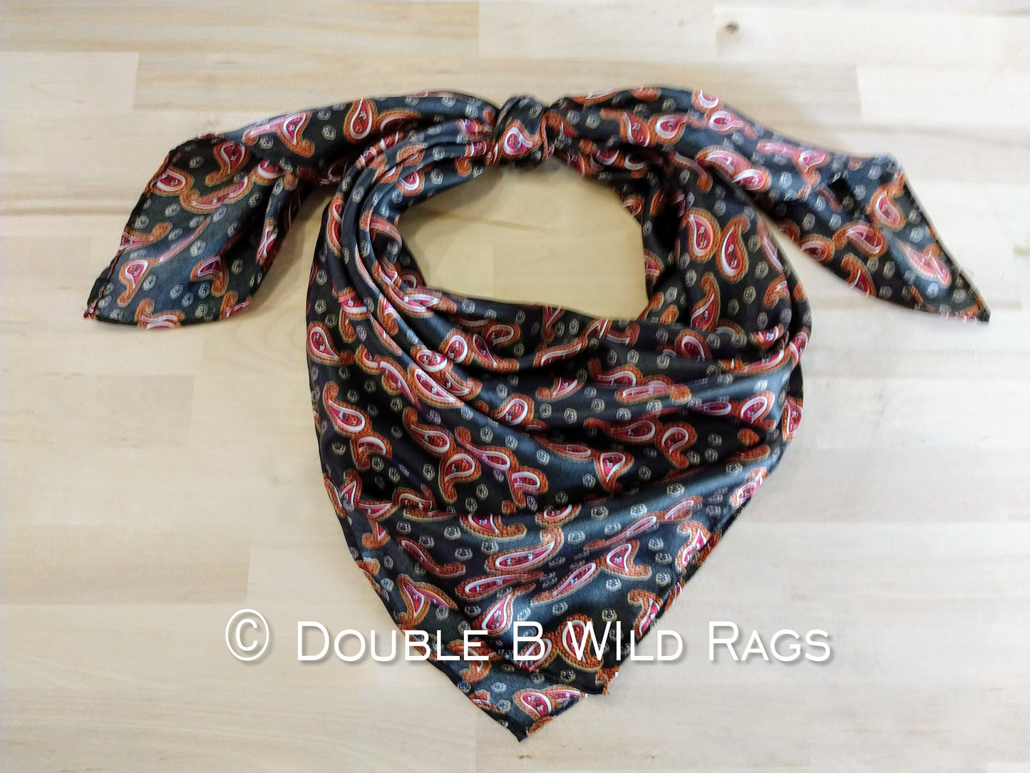 WILD RAG PAISLEY 102 Black, Burgundy, and Copper western neck scarf bandanna by Double B Wild Rags