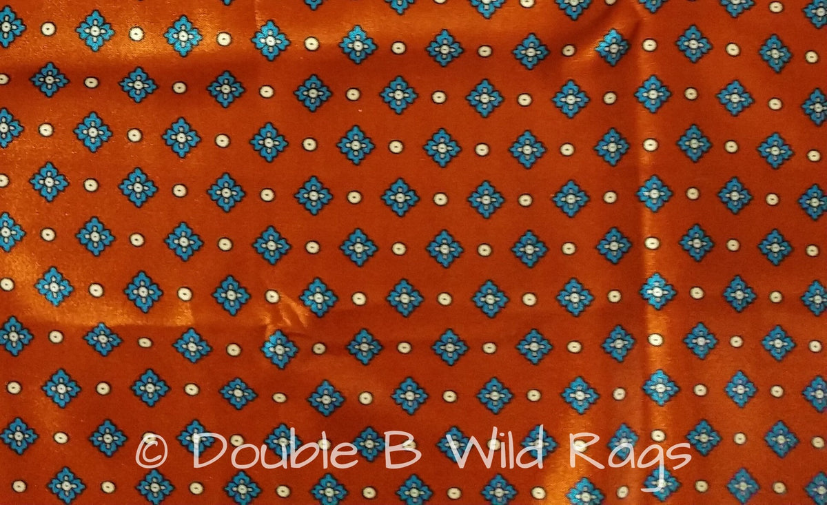 WILD RAG Blue Motif on Burnt Orange Cowboy Western Neck Scarf Bandanna by Double B Wild Rags