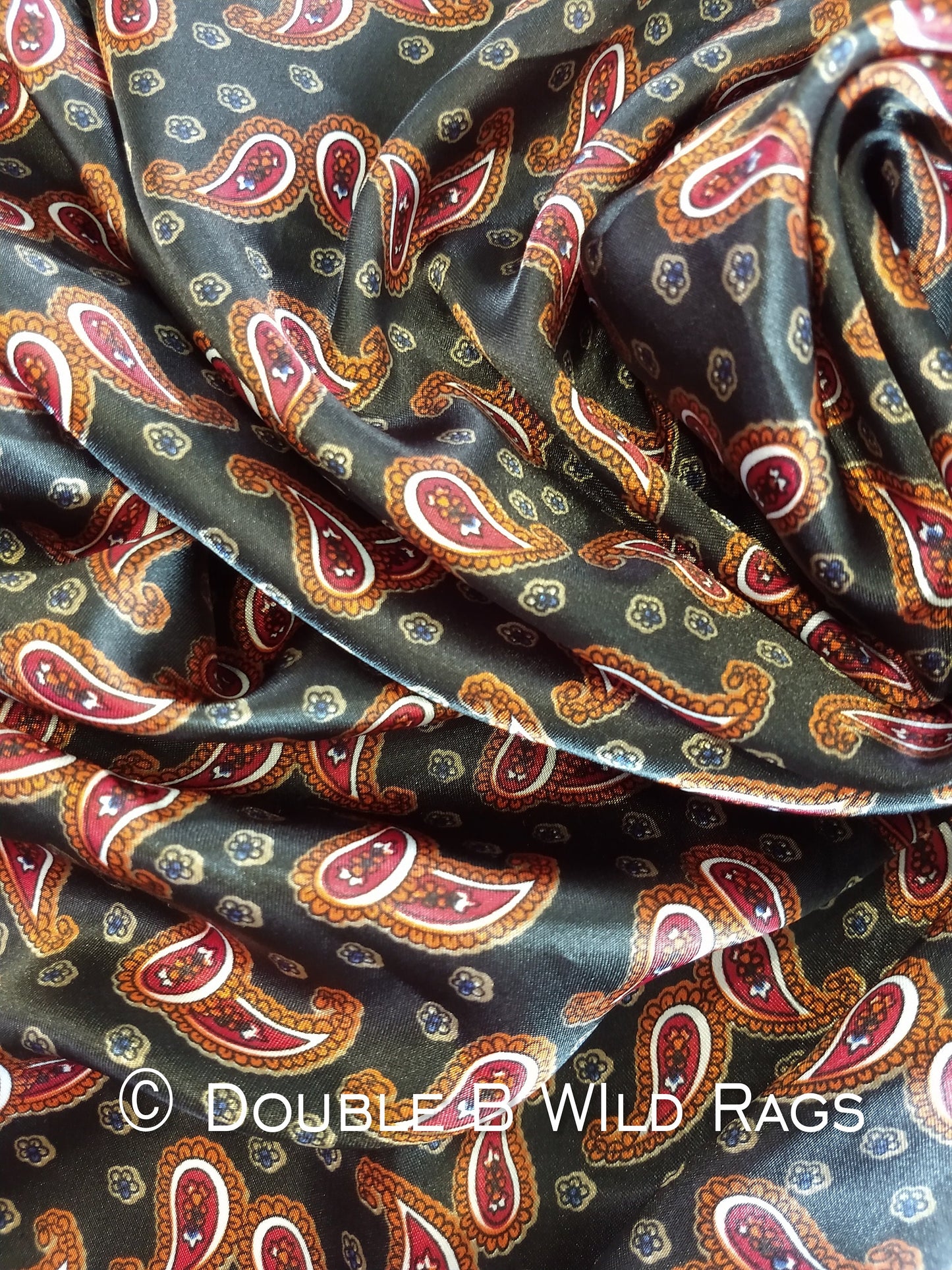 WILD RAG PAISLEY 102 Black, Burgundy, and Copper western neck scarf bandanna by Double B Wild Rags
