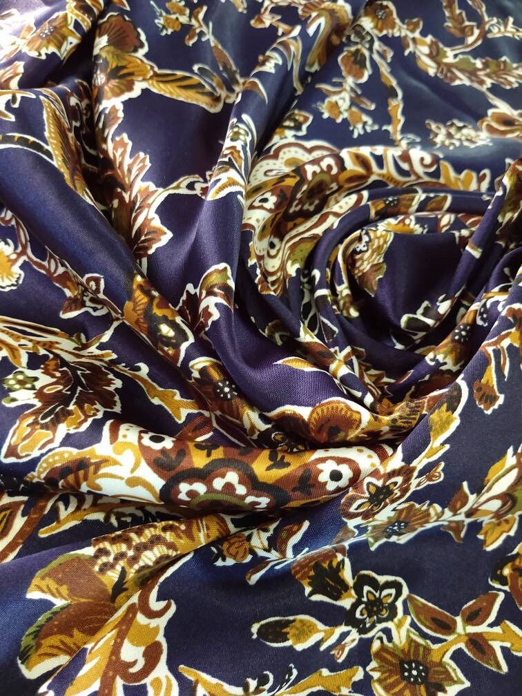 Wild Rag Deep Blue with golden vintage florals print Cowboy Western Neck Scarf Bandanna by Double B Wild Rags