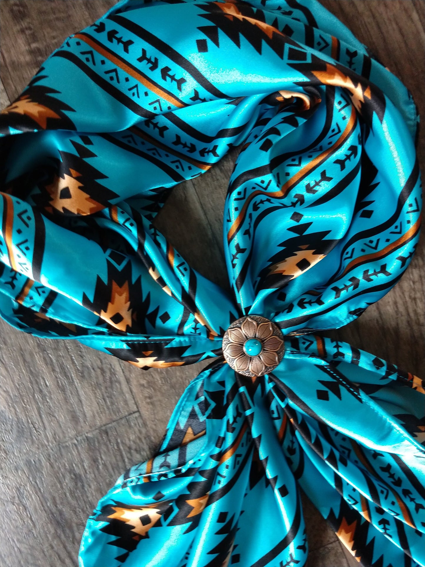 Wild Rag SLIDE 501 Bronze flower with turquoise bead Concho Scarf Slide from Double B Wild Rags