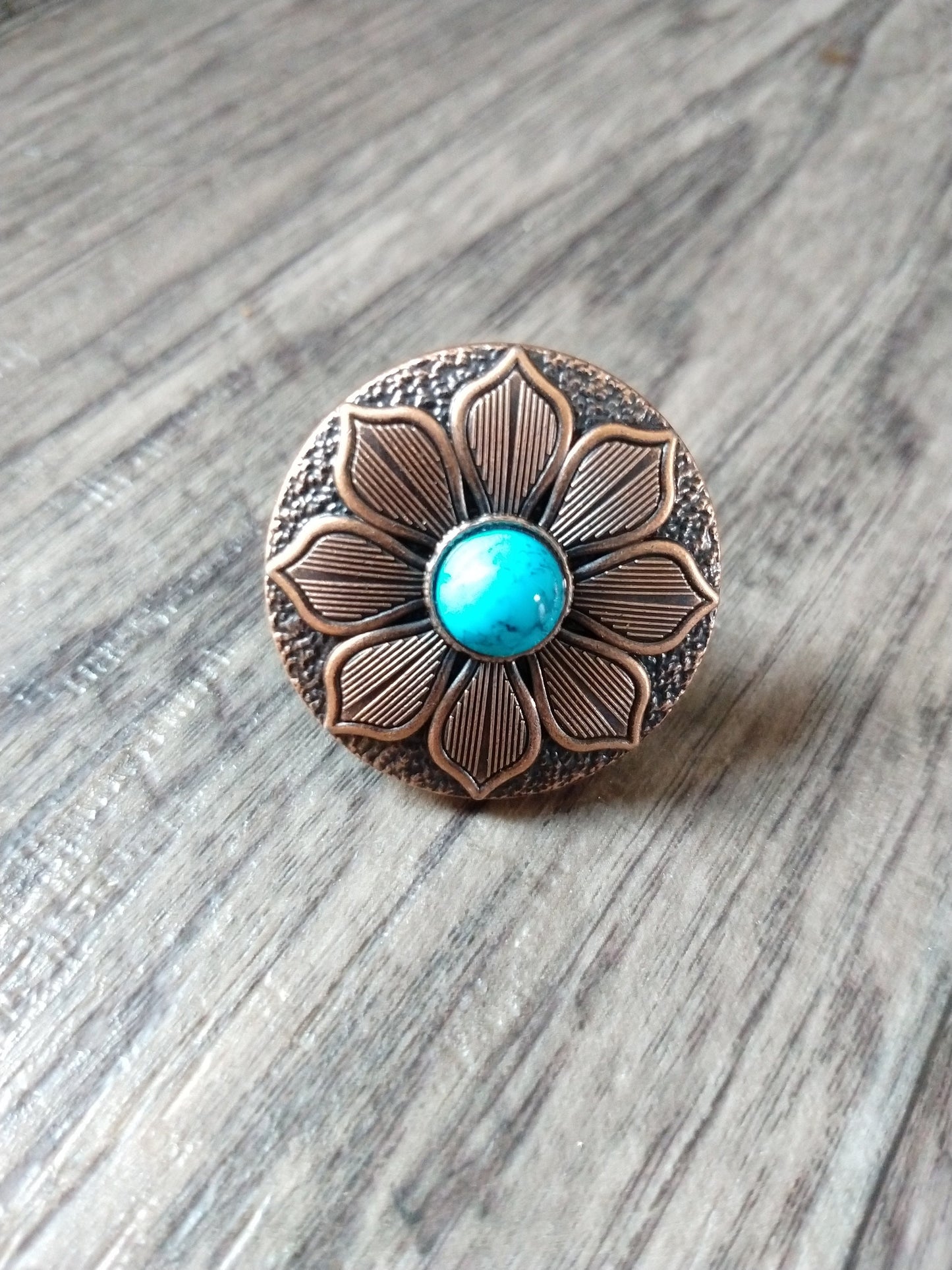 Wild Rag SLIDE 501 Bronze flower with turquoise bead Concho Scarf Slide from Double B Wild Rags