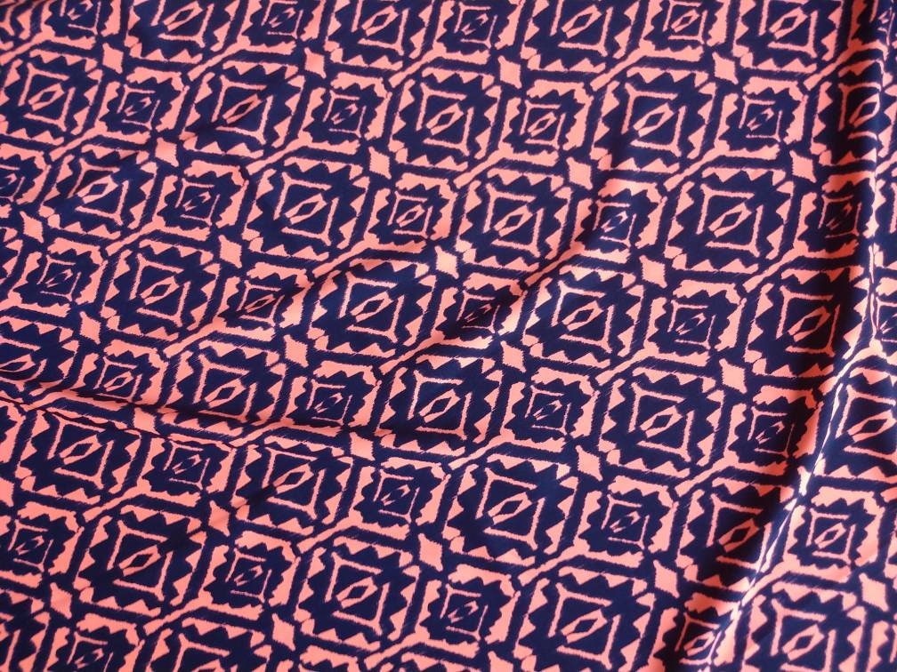 Wild Rag Bright Coral orange/pink and navy blue Southwest Aztec Print Cowboy Western Neck Scarf by Double B Wild Rags