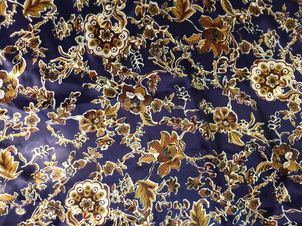 Wild Rag Deep Blue with golden vintage florals print Cowboy Western Neck Scarf Bandanna by Double B Wild Rags