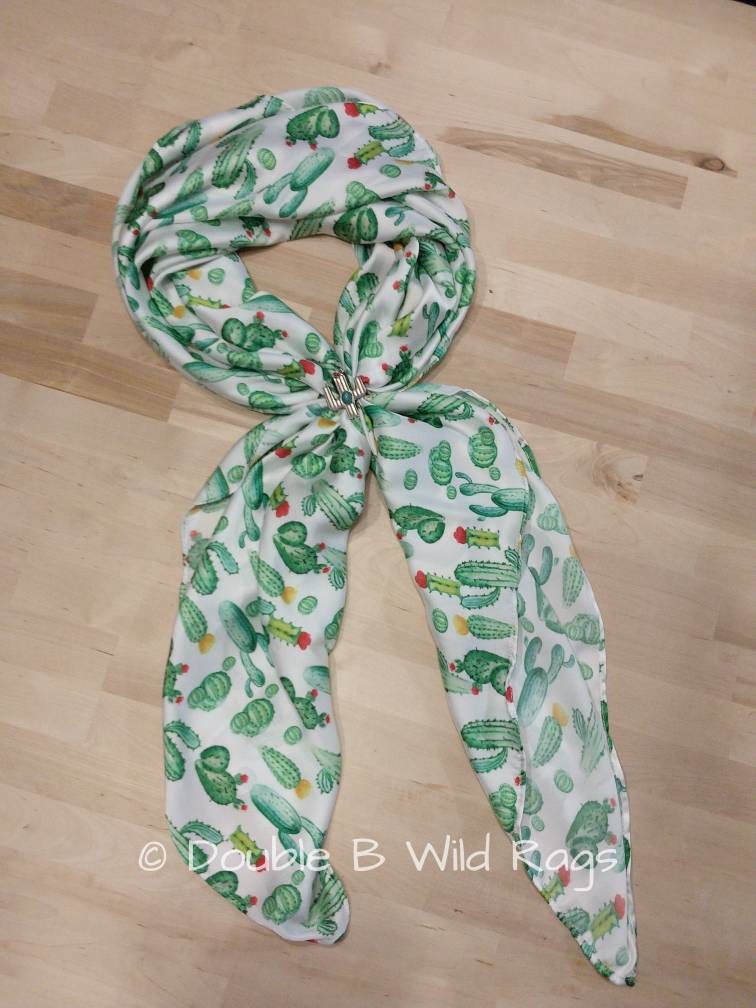 WILD RAG White with Green cactus and red and yellow flowers Cowboy Western Neck Scarf Bandanna by Double B Wild Rags