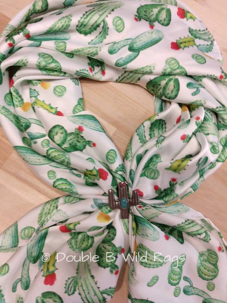 WILD RAG White with Green cactus and red and yellow flowers Cowboy Western Neck Scarf Bandanna by Double B Wild Rags