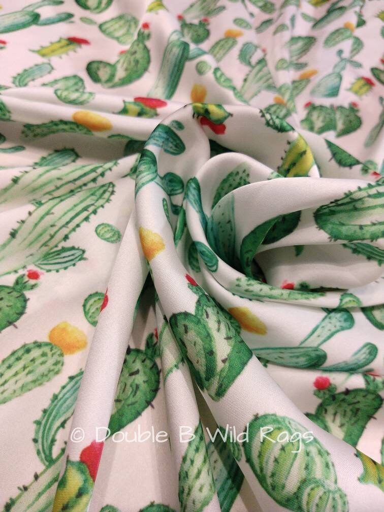 WILD RAG White with Green cactus and red and yellow flowers Cowboy Western Neck Scarf Bandanna by Double B Wild Rags