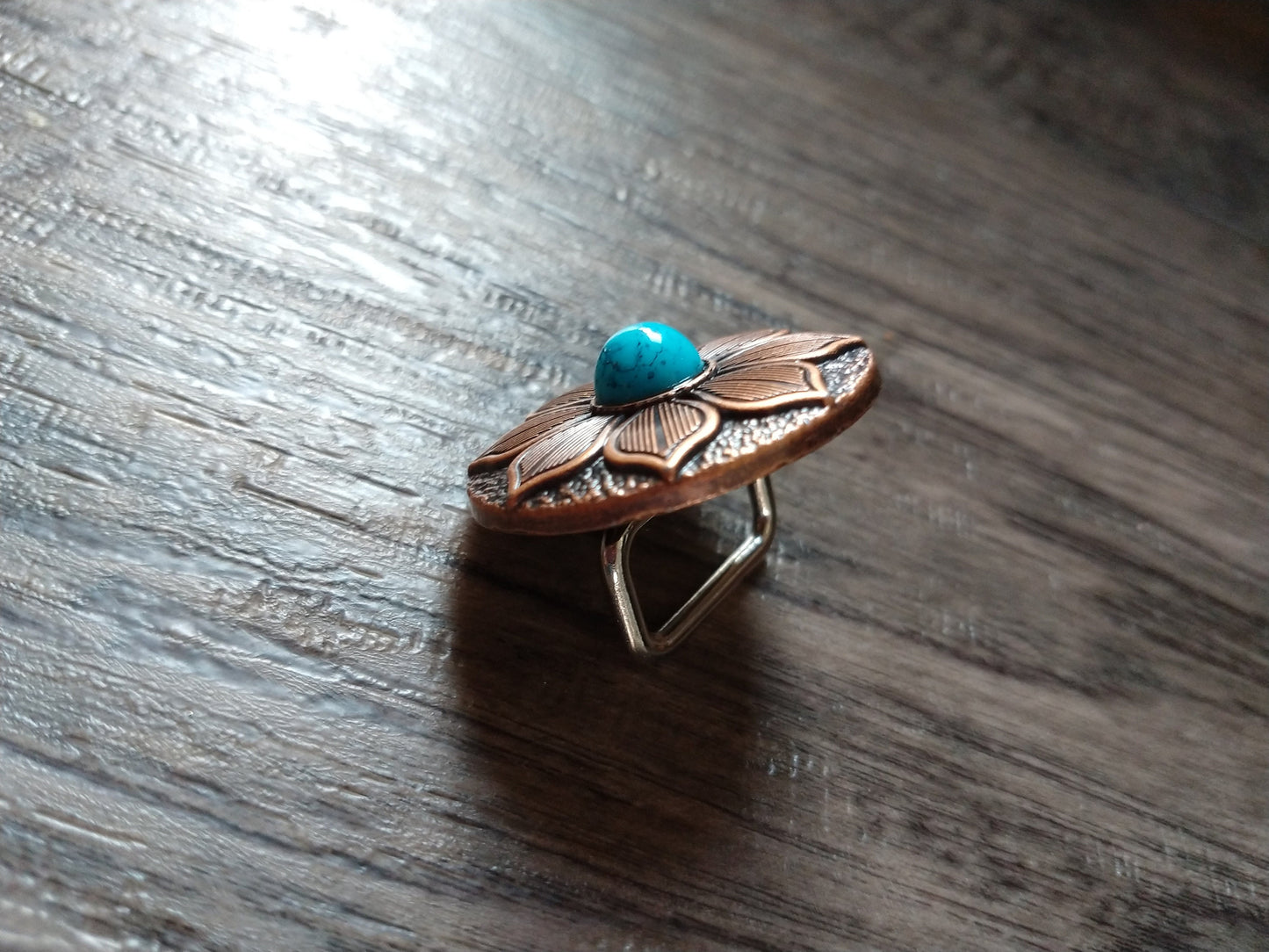 Wild Rag SLIDE 501 Bronze flower with turquoise bead Concho Scarf Slide from Double B Wild Rags