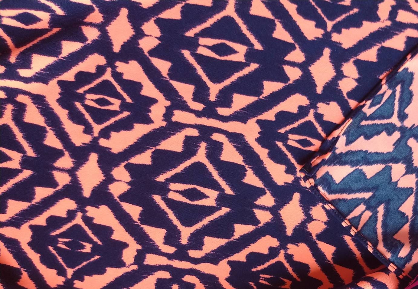 Wild Rag Bright Coral orange/pink and navy blue Southwest Aztec Print Cowboy Western Neck Scarf by Double B Wild Rags