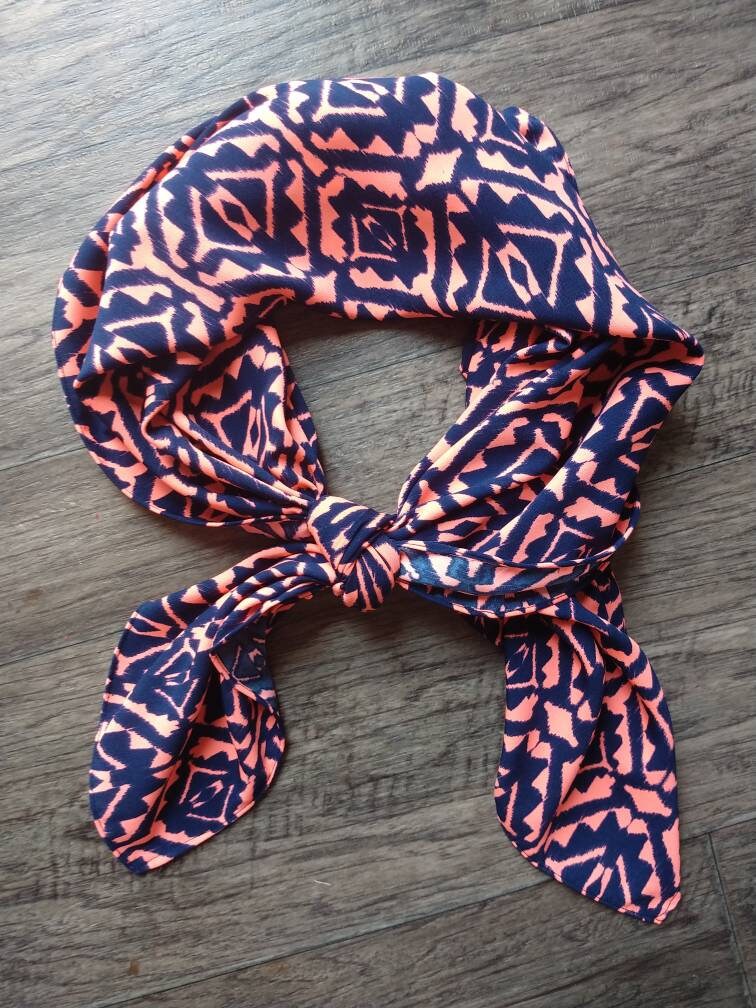 Wild Rag Bright Coral orange/pink and navy blue Southwest Aztec Print Cowboy Western Neck Scarf by Double B Wild Rags