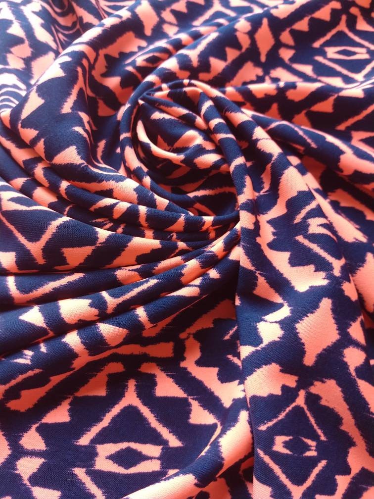 Wild Rag Bright Coral orange/pink and navy blue Southwest Aztec Print Cowboy Western Neck Scarf by Double B Wild Rags
