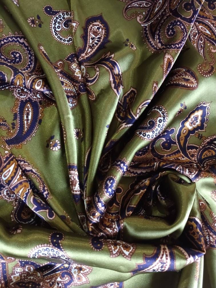 Wild Rag Olive Green with Blue and Gold Paisley Print Western Cowboy Neck Scarf Bandana by Double B Wild Rags