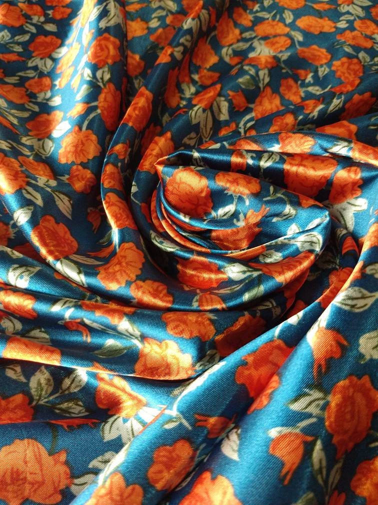 Wild Rag orange red floral on teal blue Western Cowboy Neck Scarf Bandana by Double B Wild Rags