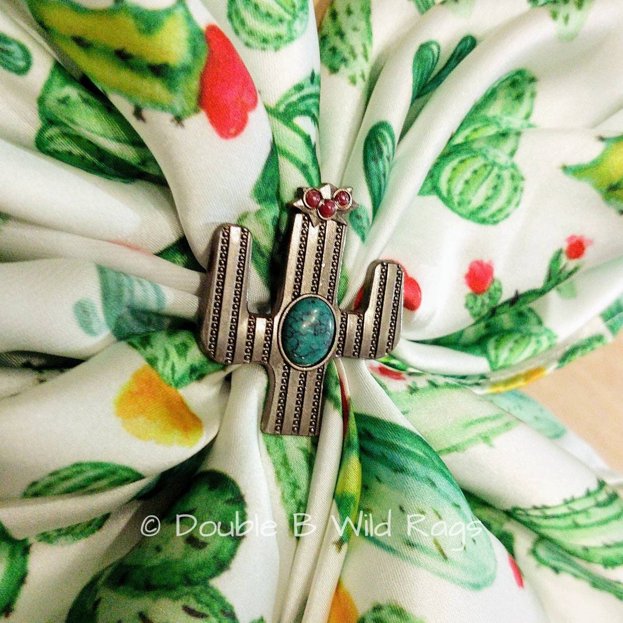 WILD RAG White with Green cactus and red and yellow flowers Cowboy Western Neck Scarf Bandanna by Double B Wild Rags
