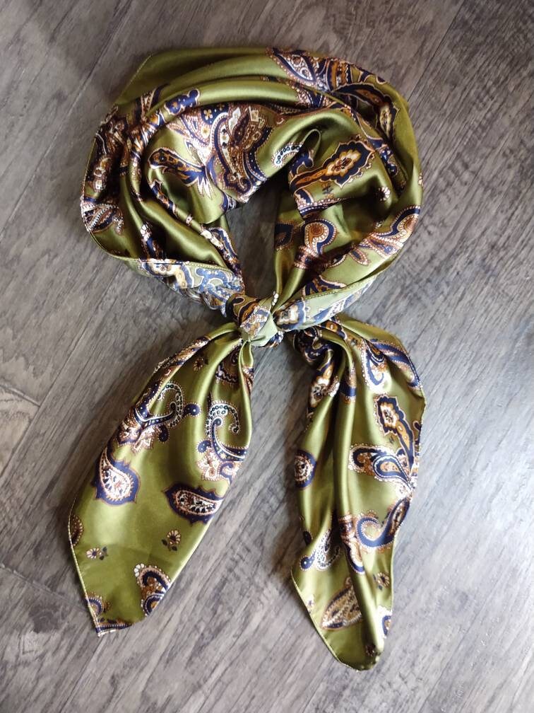Wild Rag Olive Green with Blue and Gold Paisley Print Western Cowboy Neck Scarf Bandana by Double B Wild Rags