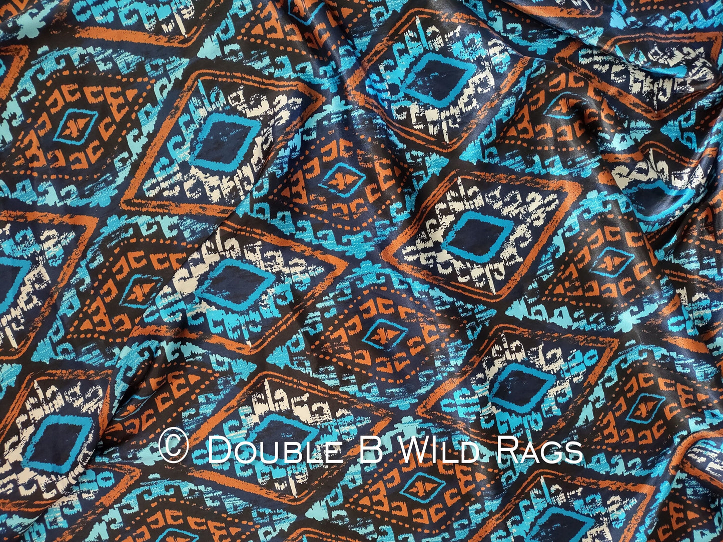 WILD RAG Tribal Aztec Turquoise, Rust Orange, White Western Cowboy Neck Scarf Bandana by Double B Wild Rags