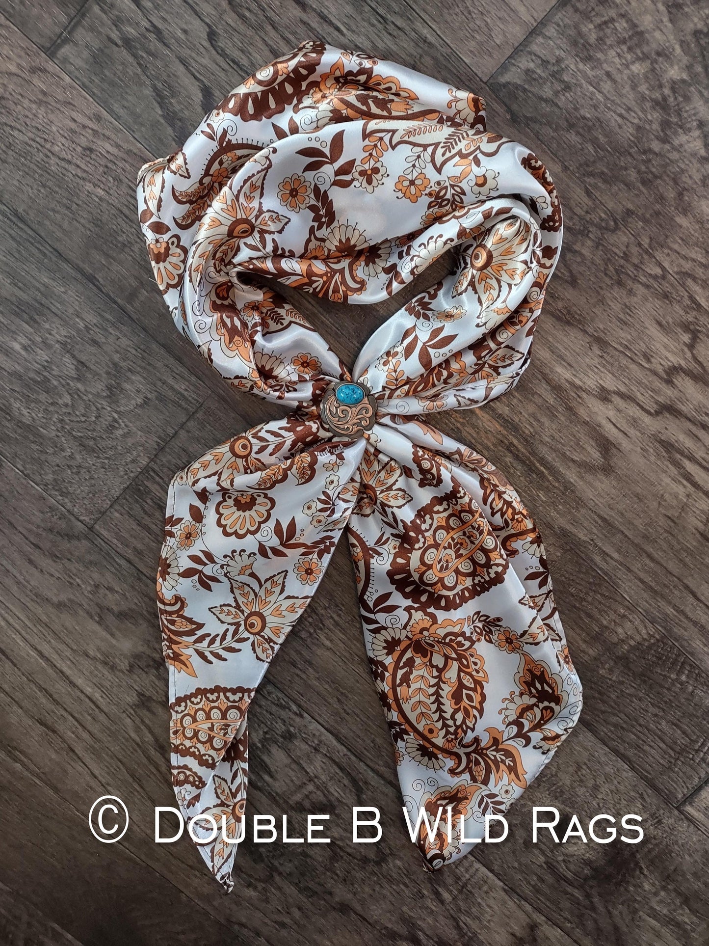 WILD RAG PAISLEY 119 Vintage White, Brown, and Dark Gold Western Cowboy Neck Scarf Bandana by Double B Wild Rags