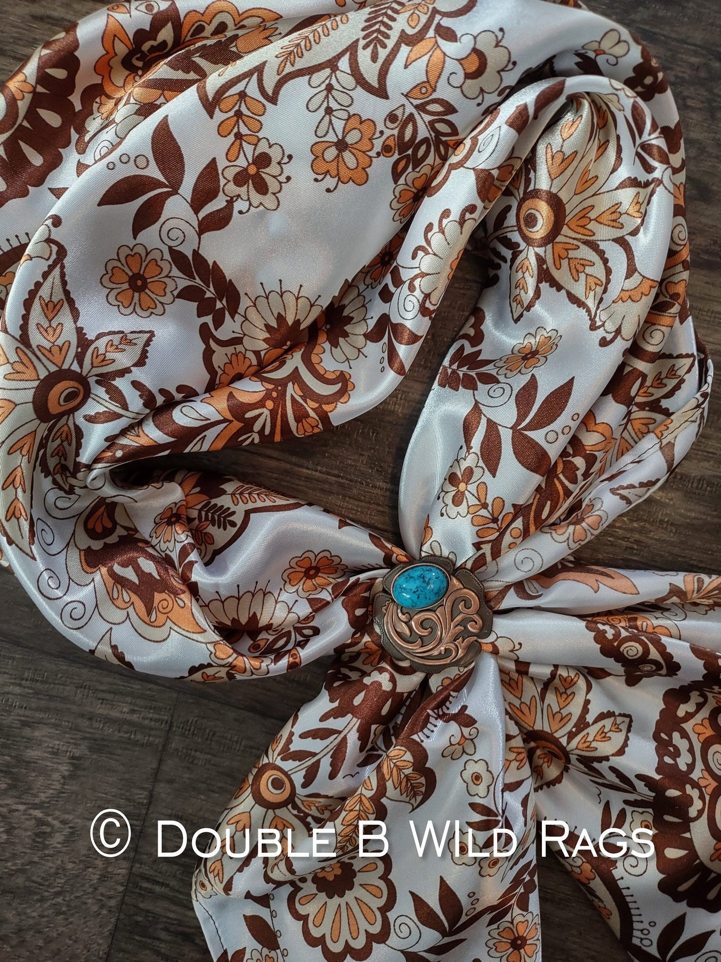 WILD RAG PAISLEY 119 Vintage White, Brown, and Dark Gold Western Cowboy Neck Scarf Bandana by Double B Wild Rags