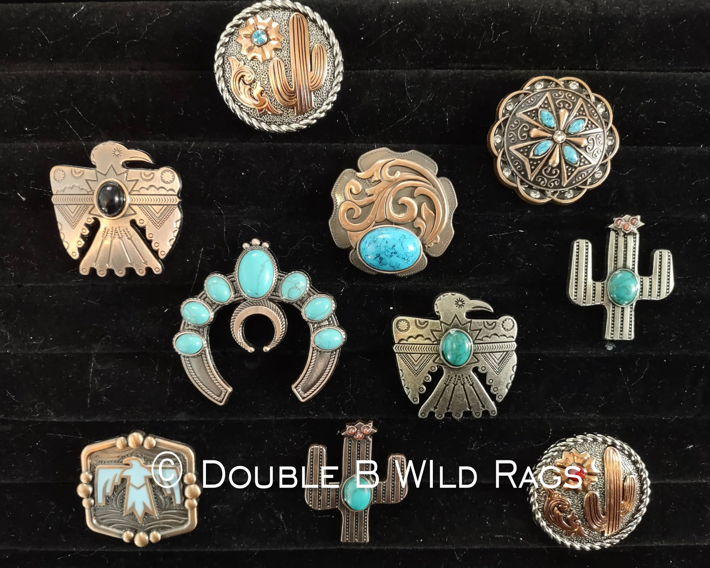 Wild Rag SLIDE 509 Bronze Filigree with turquoise stone accent Concho Scarf Slide from Double B Wild Rags