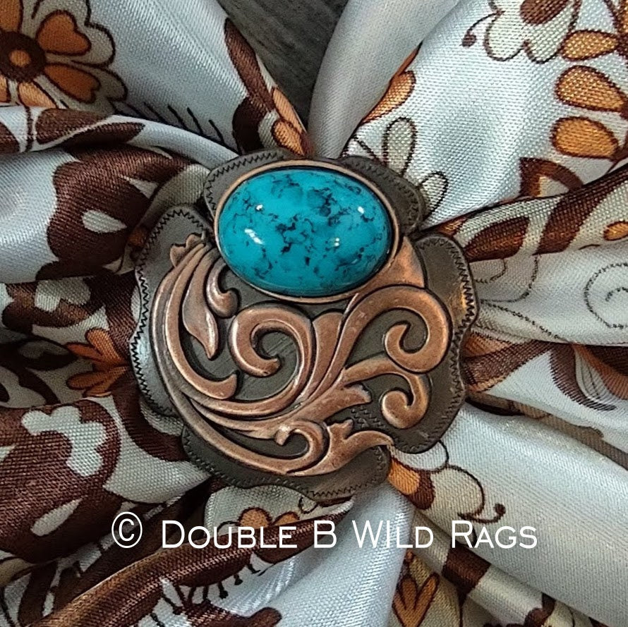 Wild Rag SLIDE 509 Bronze Filigree with turquoise stone accent Concho Scarf Slide from Double B Wild Rags