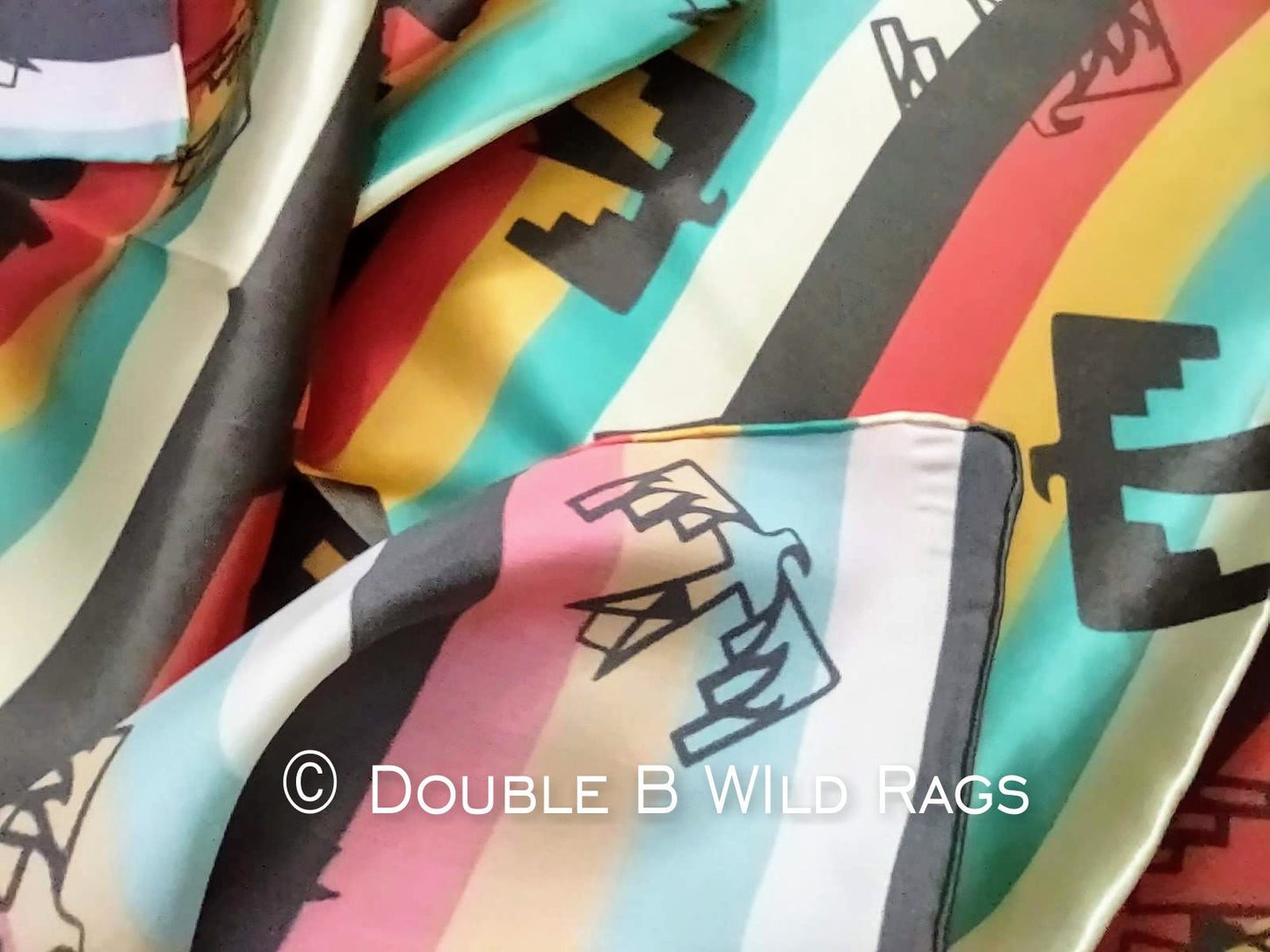 Wild Rag 100% SILK 805 Thunderbird Retro Serape Stripe Cowboy Western Neck Scarf Bandanna by Double B Wild Rags