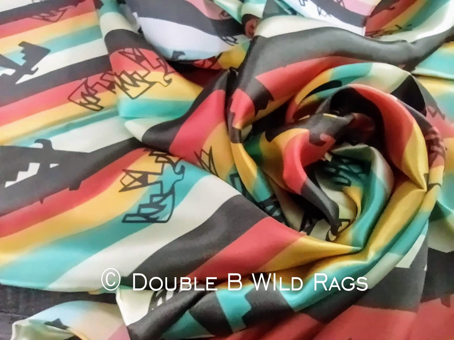 Wild Rag 100% SILK 805 Thunderbird Retro Serape Stripe Cowboy Western Neck Scarf Bandanna by Double B Wild Rags
