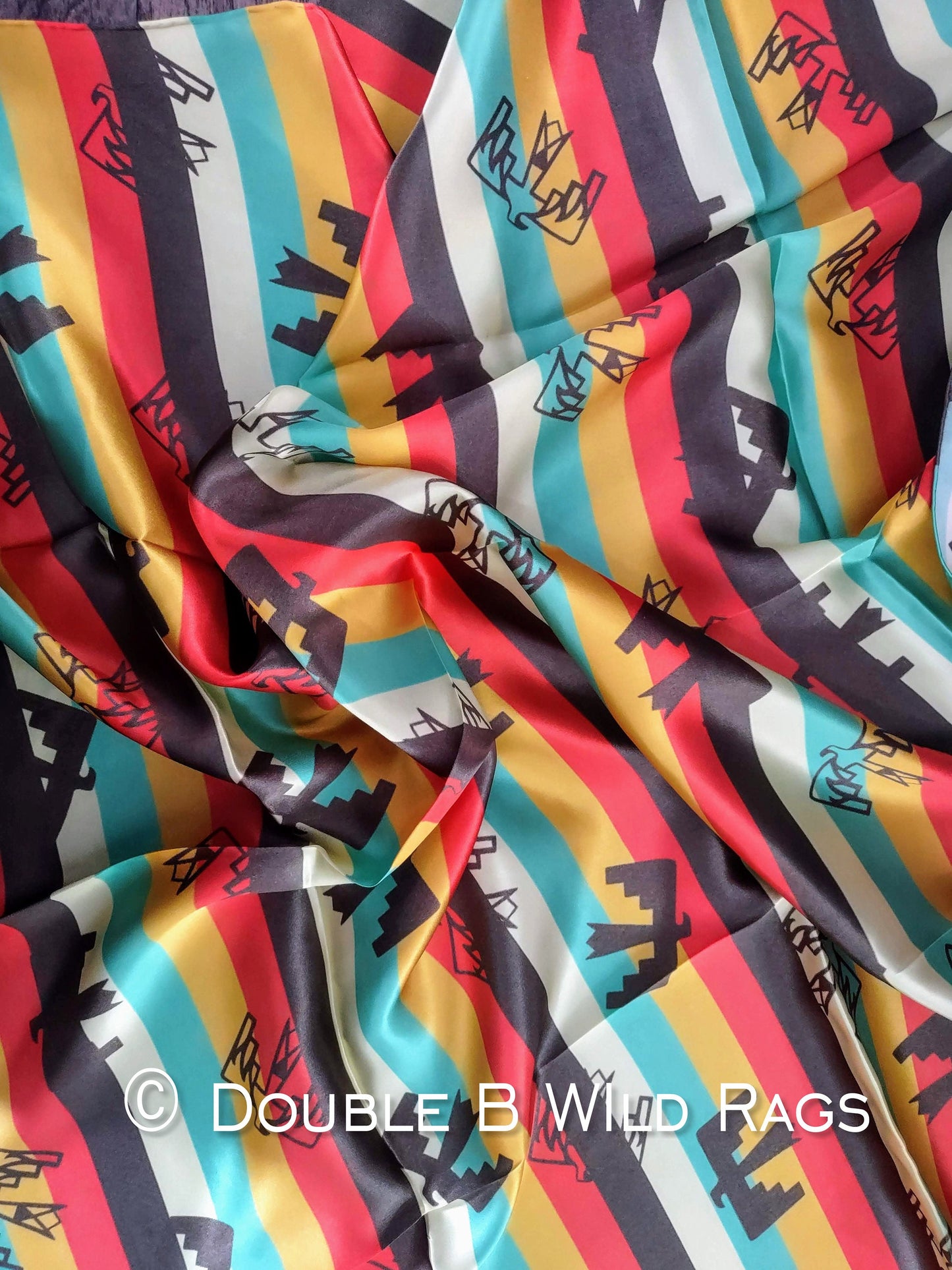 Wild Rag 100% SILK 805 Thunderbird Retro Serape Stripe Cowboy Western Neck Scarf Bandanna by Double B Wild Rags