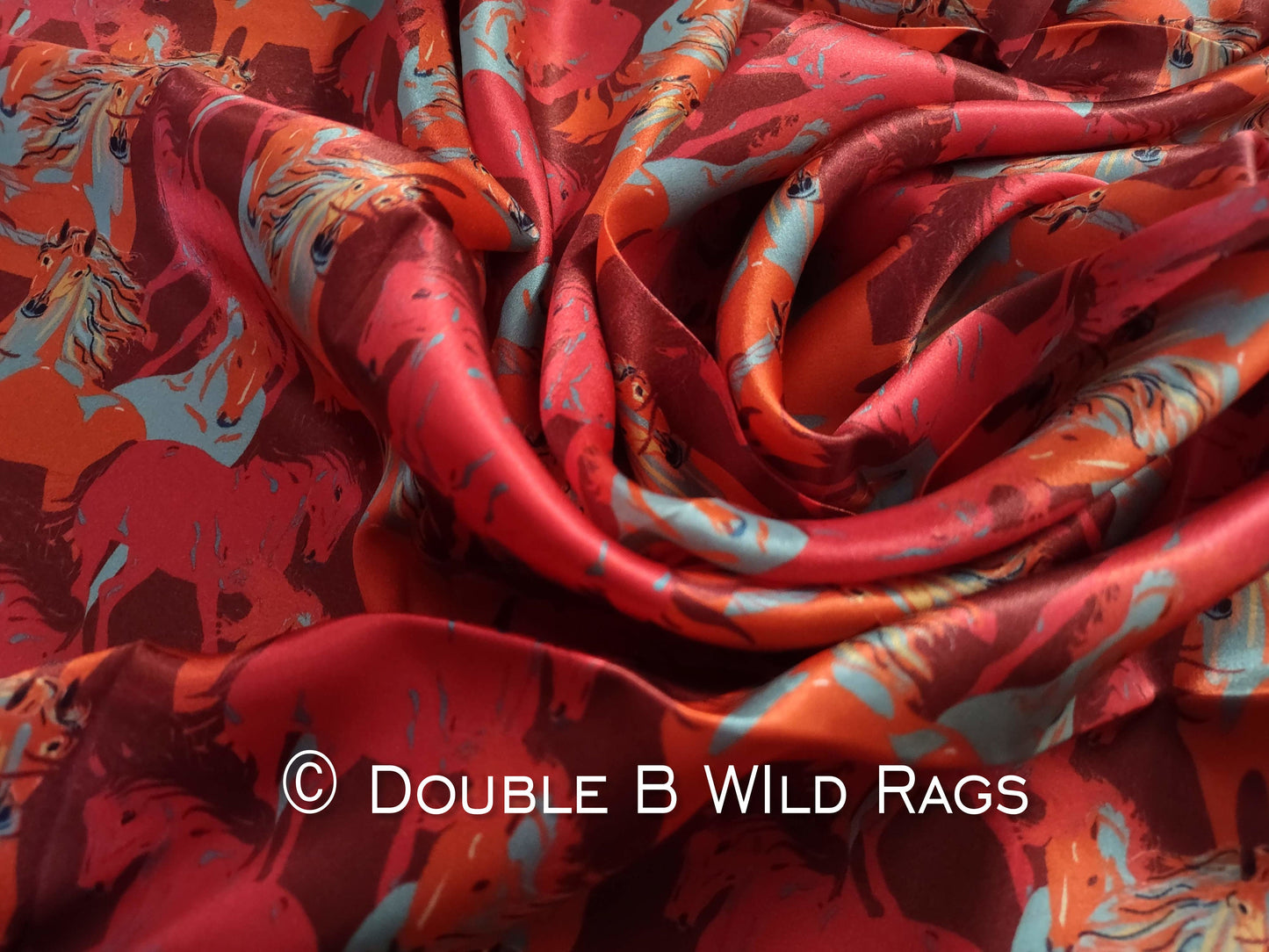 Wild Rag 100% SILK 810 Red Running Horses Cowboy Western Neck Scarf Bandanna by Double B Wild Rags