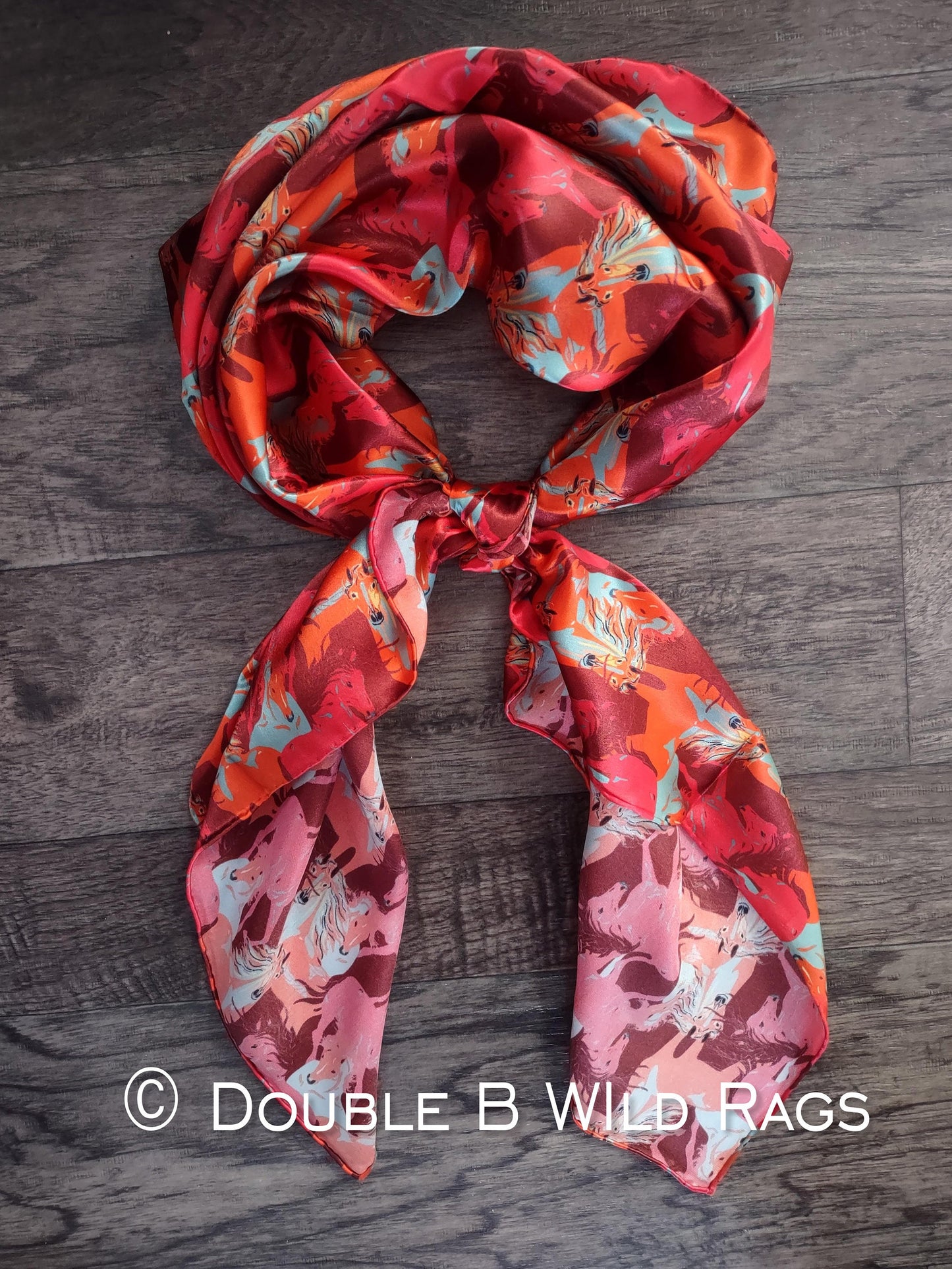 Wild Rag 100% SILK 810 Red Running Horses Cowboy Western Neck Scarf Bandanna by Double B Wild Rags