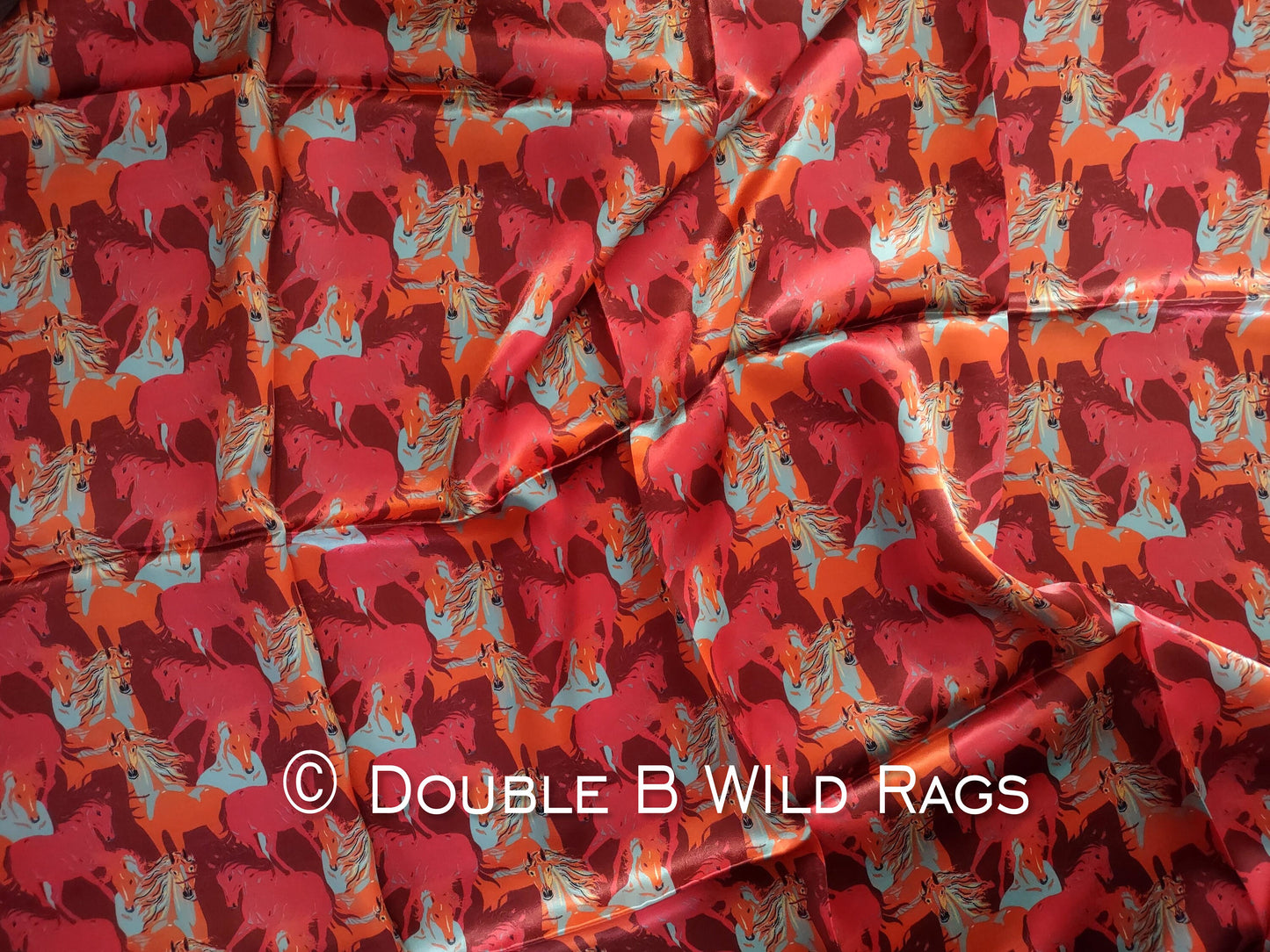 Wild Rag 100% SILK 810 Red Running Horses Cowboy Western Neck Scarf Bandanna by Double B Wild Rags