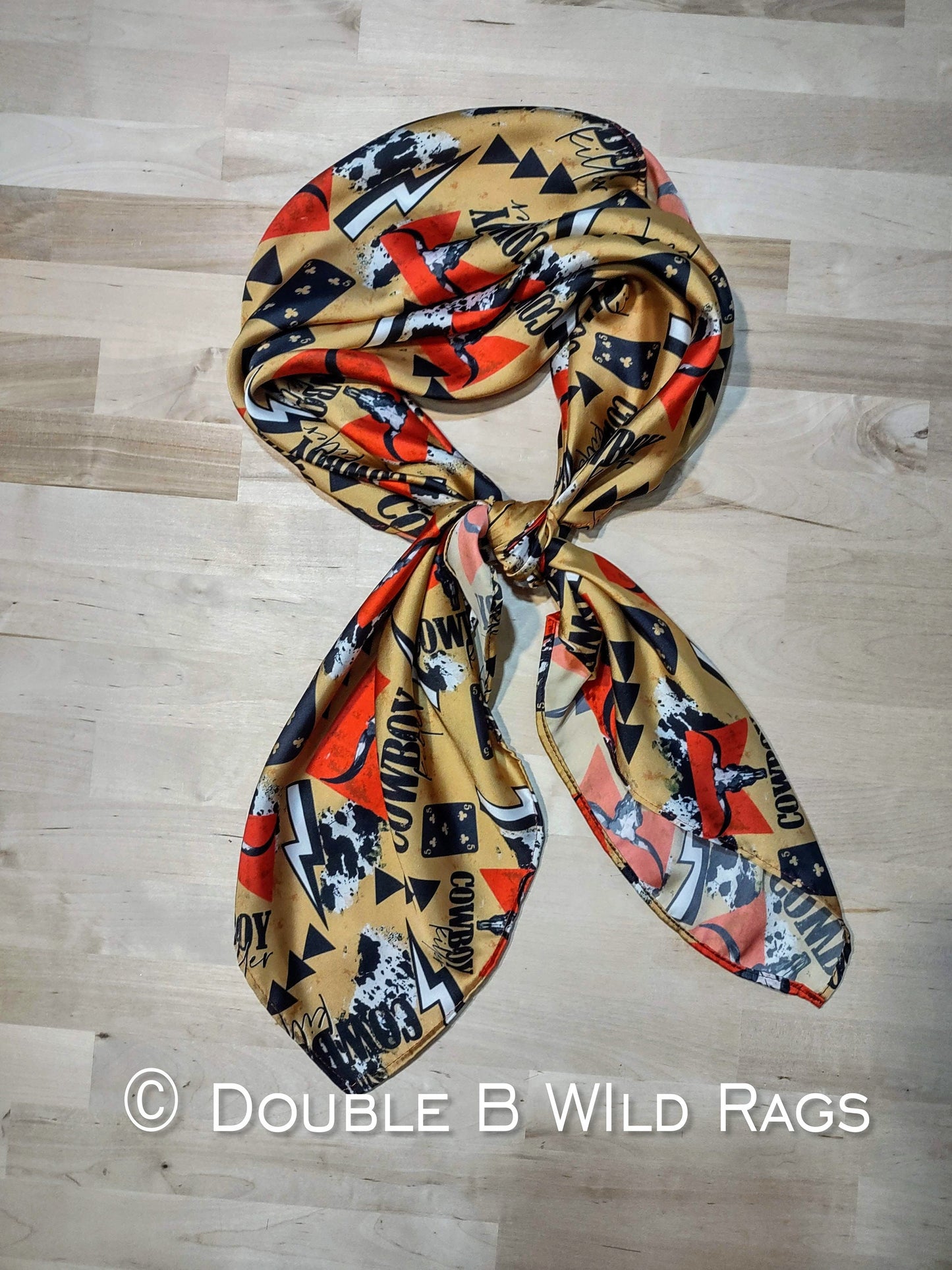 Wild Rag MISC 411 Gold Cowboy Killer Cowboy Buckaroo scene Western Neck Scarf Bandanna by Double B Wild Rags