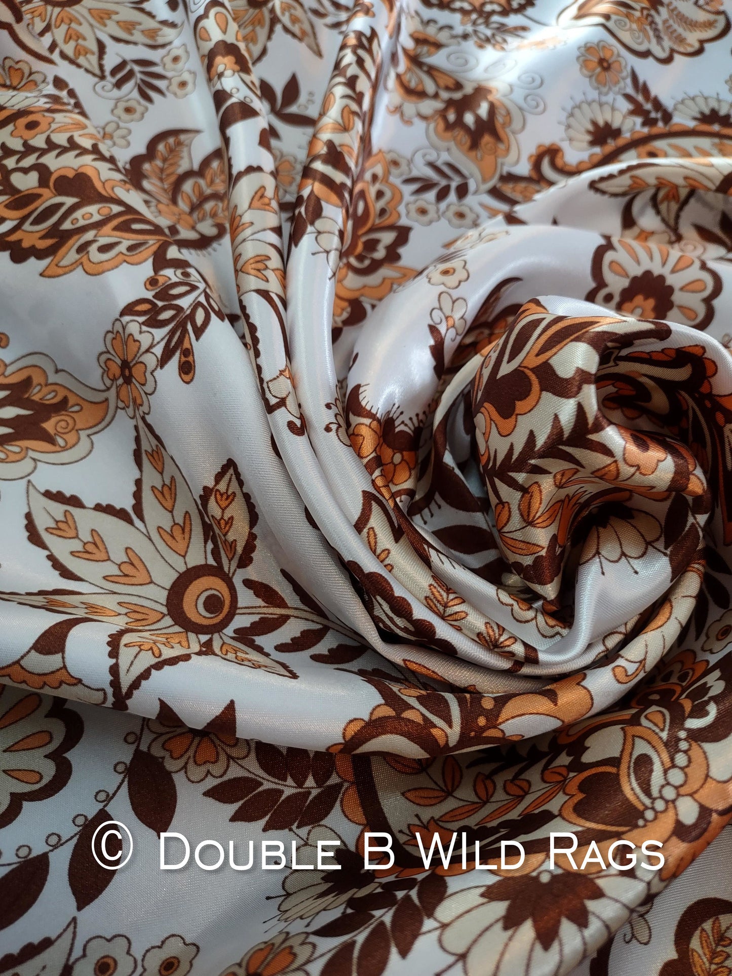 WILD RAG PAISLEY 119 Vintage White, Brown, and Dark Gold Western Cowboy Neck Scarf Bandana by Double B Wild Rags